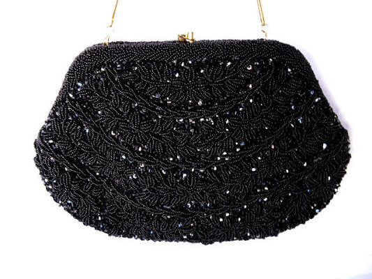 Studded Mini Size Hand Bag in Black Leather